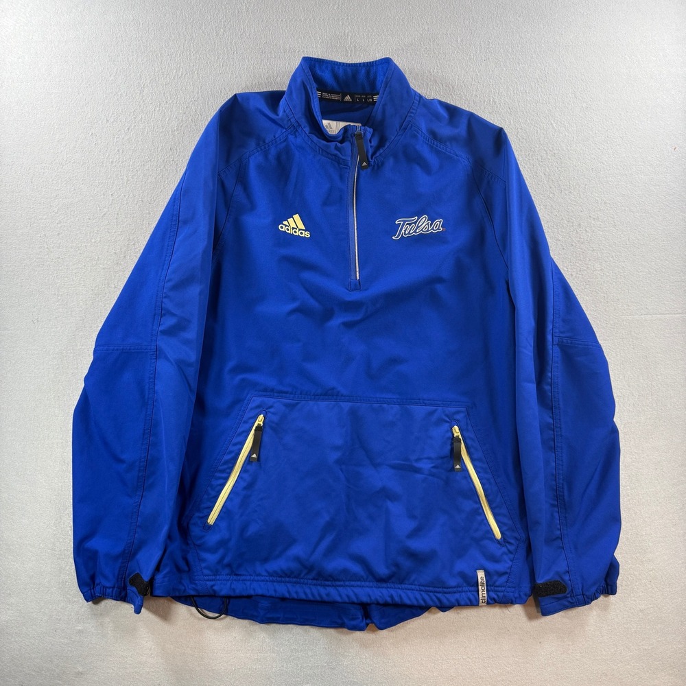 Tulsa Golden Hurricane Jacket Mens Large Blue 1/4 Zip Pullover Football Adidas